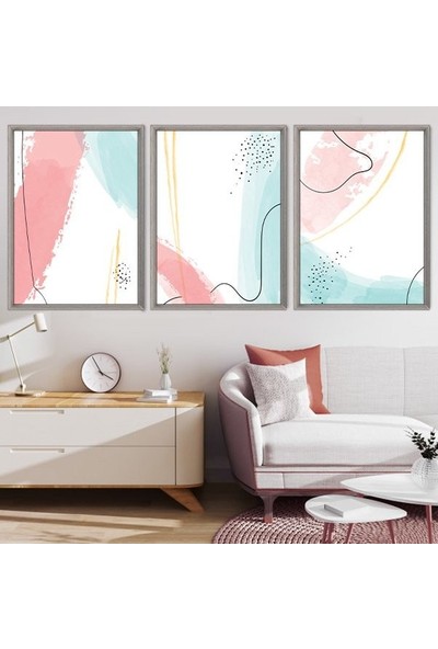 Çizgisel Lekeler 5 Üçlü Çerçeve ve Poster Seti - C1037