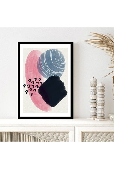 Kırmızı - Mavi Lekeler 3 Çerçeve ve Poster - C1057