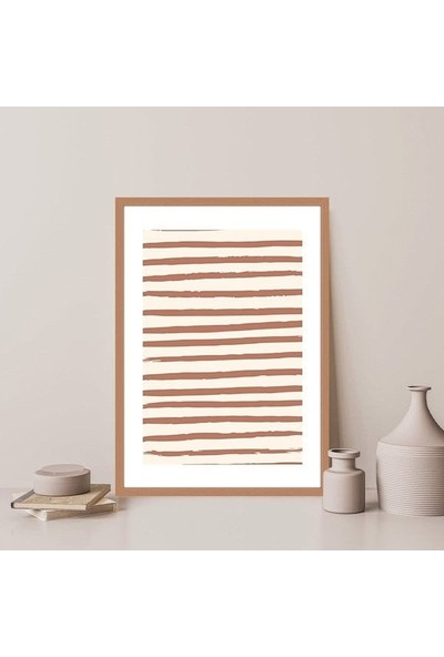 Bej Tonlarda Geometrik Çizgiler 3 Çerçeve ve Poster - C1090