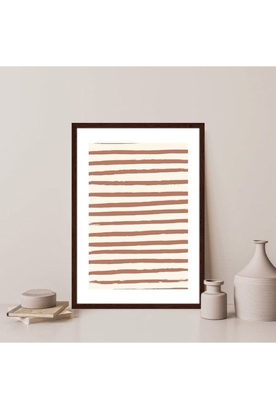 Bej Tonlarda Geometrik Çizgiler 3 Çerçeve ve Poster - C1090
