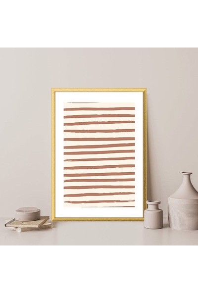 Bej Tonlarda Geometrik Çizgiler 3 Çerçeve ve Poster - C1090