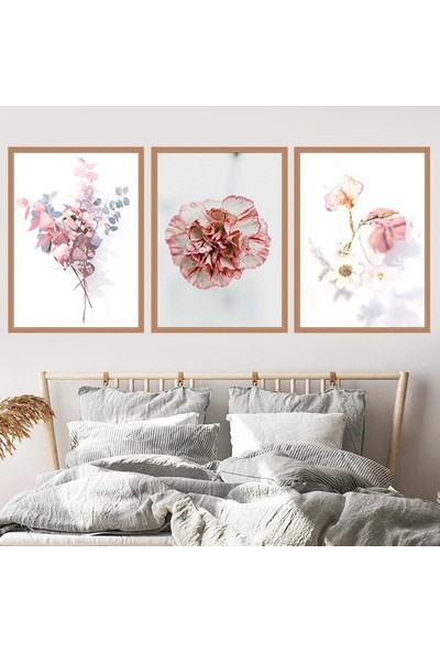 Pembe Bitkiler 1 Üçlü Çerçeve ve Poster Seti - B1028