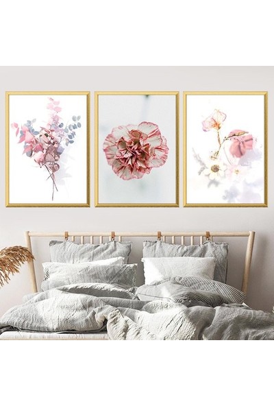 Pembe Bitkiler 1 Üçlü Çerçeve ve Poster Seti - B1028