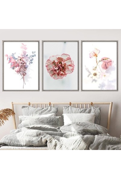 Pembe Bitkiler 1 Üçlü Çerçeve ve Poster Seti - B1028