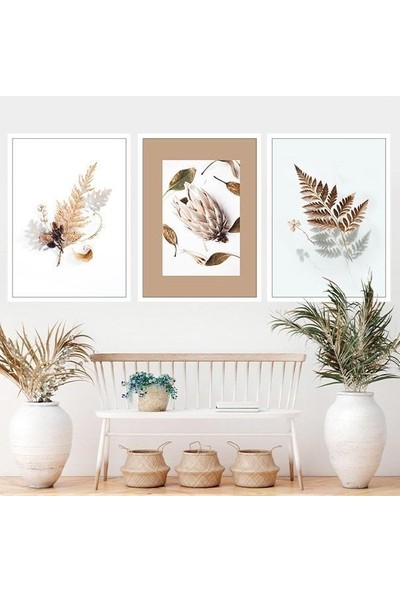 Kahverengi Otlar 1 Üçlü Çerçeve ve Poster Seti - B1056