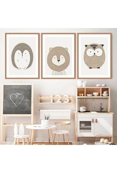 Kirpi, Aslan ve Baykuş 1 Üçlü Çerçeve ve Poster Seti - HA1028