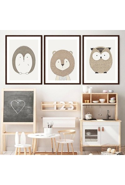 Kirpi, Aslan ve Baykuş 1 Üçlü Çerçeve ve Poster Seti - HA1028