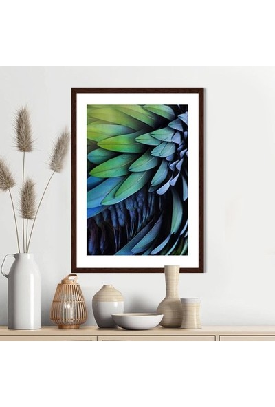 Mavi & Yeşil Papağan Tüyleri 3 Çerçeve ve Poster - H1023