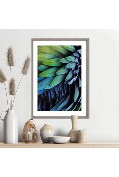 Mavi & Yeşil Papağan Tüyleri 3 Çerçeve ve Poster - H1023