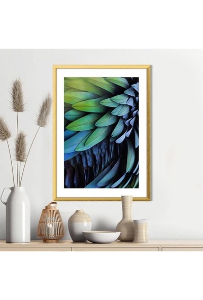 Mavi & Yeşil Papağan Tüyleri 3 Çerçeve ve Poster - H1023