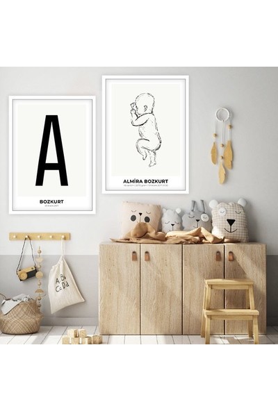 Bebek Çizim & Baş Harfi 2 Ikili Çerçeve ve Poster Seti - HA1014