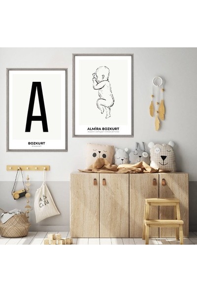 Bebek Çizim & Baş Harfi 2 Ikili Çerçeve ve Poster Seti - HA1014