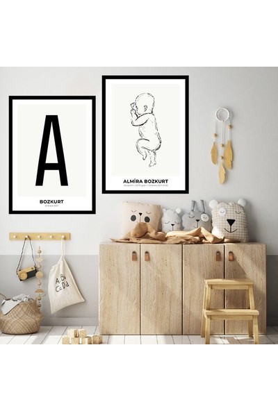 Bebek Çizim & Baş Harfi 2 Ikili Çerçeve ve Poster Seti - HA1014