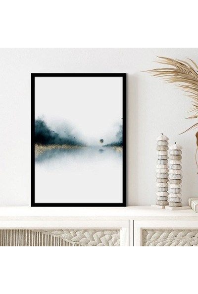 Gold Detaylı Petrol Yeşili Manzara 1 Çerçeve ve Poster - G1019