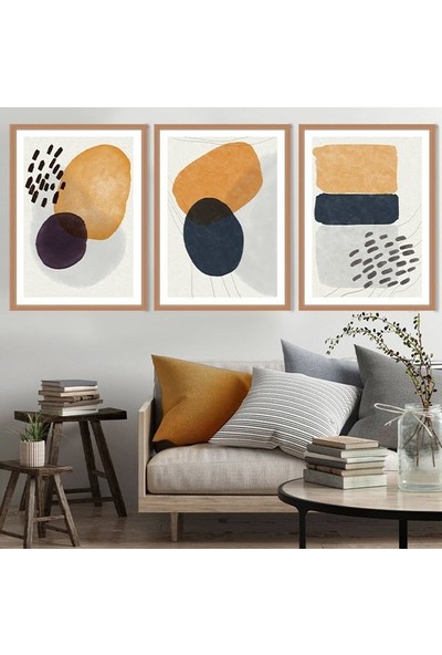 Geometrik Turuncu Tonlar 1 Üçlü Çerçeve ve Poster Seti - C1033