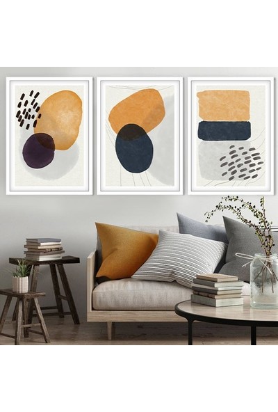 Geometrik Turuncu Tonlar 1 Üçlü Çerçeve ve Poster Seti - C1033