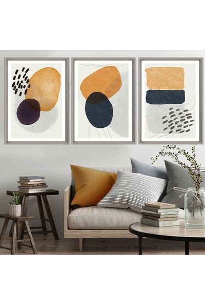 Geometrik Turuncu Tonlar 1 Üçlü Çerçeve ve Poster Seti - C1033