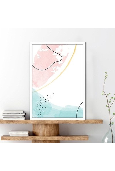 Sulu Boya Temalı Pembe - Yeşil Tonlar 3 Çerçeve ve Poster - C1267