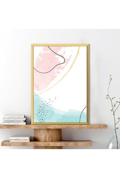 Sulu Boya Temalı Pembe - Yeşil Tonlar 3 Çerçeve ve Poster - C1267