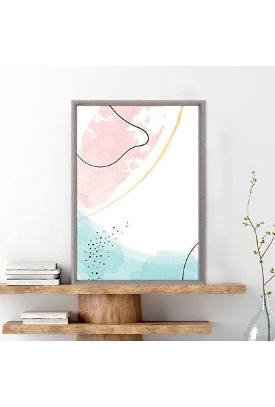 Sulu Boya Temalı Pembe - Yeşil Tonlar 3 Çerçeve ve Poster - C1267