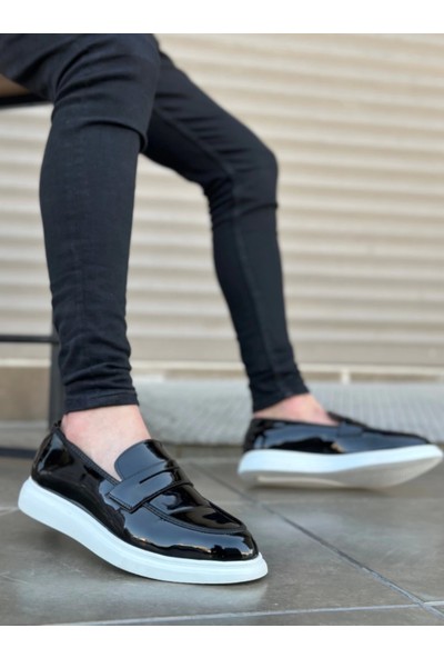 Aradım Taradım BA0316 Bağcıksız Yüksek Beyaz Taban Klasik Rugan Corcik Erkek Ayakkabı