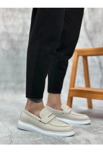 Aradım Taradım BA0355 Bağcıksız Keten Beyaz Klasik Corcik Erkek Ayakkabı