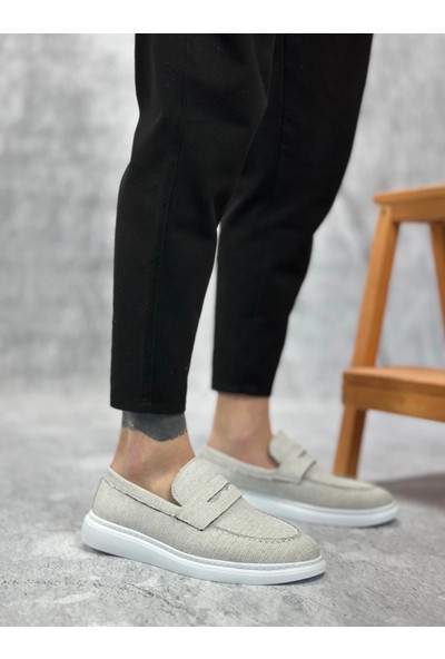 Aradım Taradım BA0355 Bağcıksız Keten Gri Klasik Corcik Erkek Ayakkabı