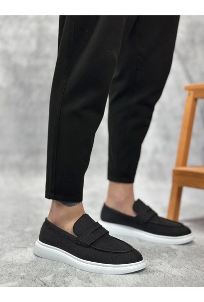 Aradım Taradım Ba0355 Bağcıksız Keten Siyah Klasik Corcik Erkek Ayakkabı