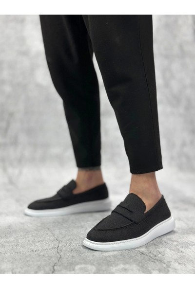 Aradım Taradım Ba0355 Bağcıksız Keten Siyah Klasik Corcik Erkek Ayakkabı