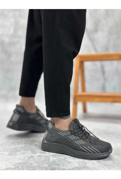 BA0356 Özel Örme Triko Tarz Rahat Fuspetli Gri Kırçıllı Spor Ayakkabı