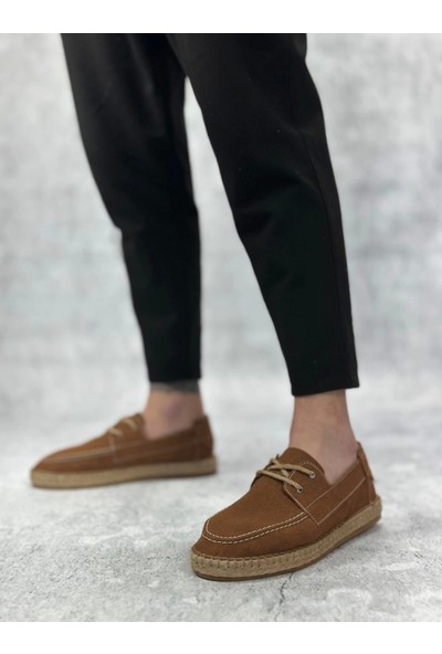 Aradım Taradım BA0358 Boa Doğal Deri Tozu Bağcıklı Kauçuk El Yapımı Espadril Taban Taba Renk Erkek Ayakkabı