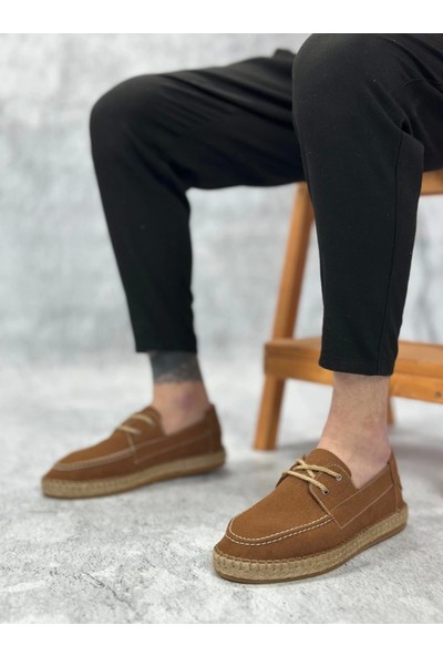 Aradım Taradım BA0358 Boa Doğal Deri Tozu Bağcıklı Kauçuk El Yapımı Espadril Taban Taba Renk Erkek Ayakkabı