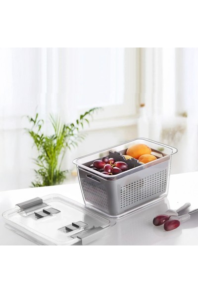 Arar Home 3'lü 2,5 Litre Süzgeçli Bölmeli Organizer Buzdolabı Hava Geçirmez Saklama Kabı