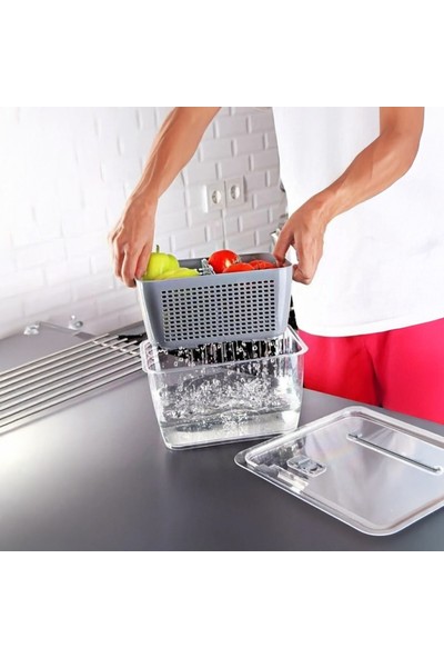 Arar Home 3'lü 2,5 Litre Süzgeçli Bölmeli Organizer Buzdolabı Hava Geçirmez Saklama Kabı