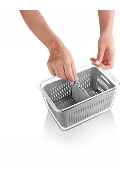 Arar Home 3'lü 2,5 Litre Süzgeçli Bölmeli Organizer Buzdolabı Hava Geçirmez Saklama Kabı