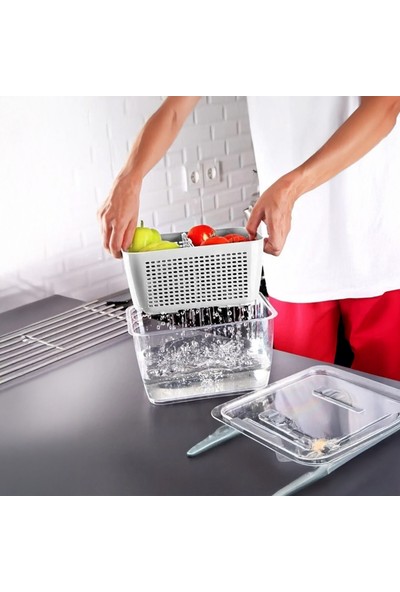 Arar Home 4'lü 9 Litre Süzgeçli Bölmeli Organizer Buzdolabı Hava Geçirmez Saklama Kabı
