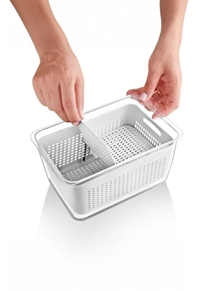 Arar Home 4'lü 9 Litre Süzgeçli Bölmeli Organizer Buzdolabı Hava Geçirmez Saklama Kabı