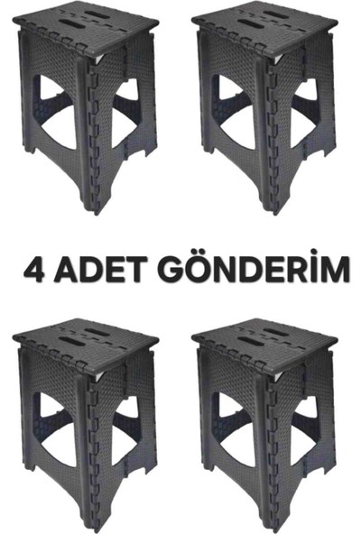 4 Adet Katlanır Siyah Tabure Plastik