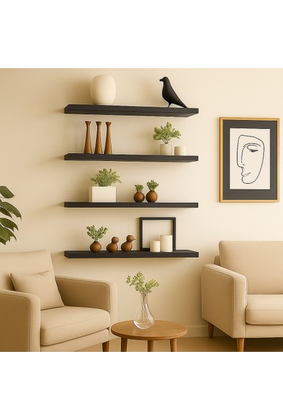 Siyah 5 Adet Duvar Rafı