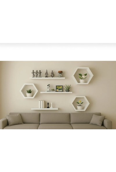 Dekoratif Altıgen Duvar Rafı/kitaplık (Antrasit)