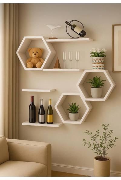 Dekoratif Altıgen Duvar Rafı/kitaplık (Antrasit)