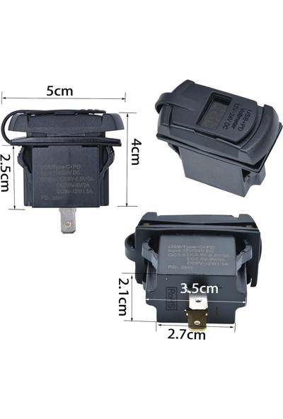 Araç Şarj Soketi, Pd Tip C ve Qc3.0 USB Araç Güç Çıkışı, 12V Araç Deniz Teknesi Için LED Dijital Voltmetre ile