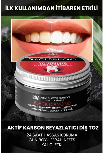 Arap Makyaj Dünyası Diş Beyazlatıcı Toz 50 gr Aktif Karbon Sararma ve Ağız Kokusu Önleyici