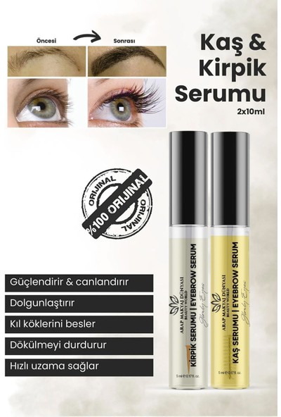 Arap Makyaj Dünyası Kaş ve Kirpik Serumu 2×10 ml – Peptid ve Vitamin Destekli, Güçlendirici ve Canlandırıcı Etki, Dermatolojik Testli