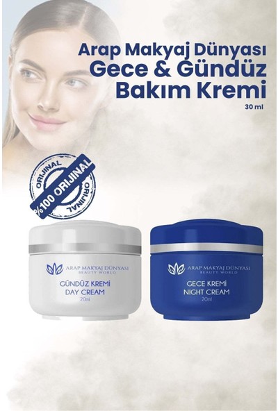 Arap Makyaj Dünyası Gece ve Gündüz Kremi 2×20 ml – Hyaluronik Asitli, Peeling Etkili, Nemlendirici ve Siyah Nokta Karşıtı Bakım, Tüm Cilt Tiplerine Uygun