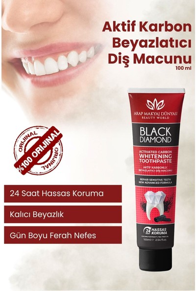 Arap Makyaj Dünyası Aktif Karbonlu Beyazlatıcı Diş Macunu 100 ml – Mentollü Ferah Nefes, Türkiye Üretimi