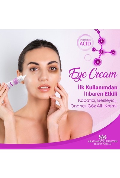 Arap Makyaj Dünyası Mor Göz Kremi 15 ml – Hyaluronik Asit ve At Kestanesi ile Aydınlatıcı, Kapatıcı ve Canlandırıcı Etki