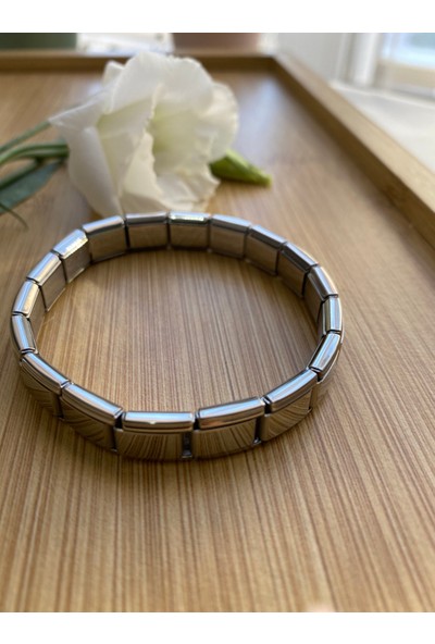 Arasera Charm  Italyan Yazısız Düz Gümüş Renk Çelik Bileklik 