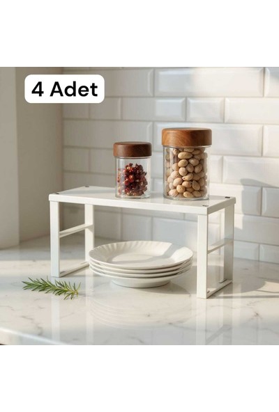 4 Adet Dolap Içi Düzenleyici Raf Tabak Bardak Rafı Metal Raf Org-02
