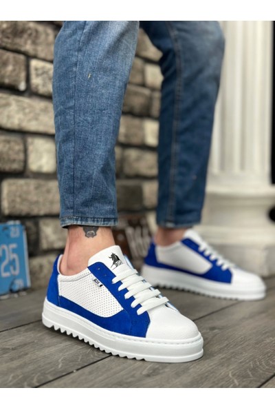 BA0323 Boa Kalın Tırtık Yüksek Taban Beyaz Mavi Bağcıklı Spor Erkek Ayakkabı